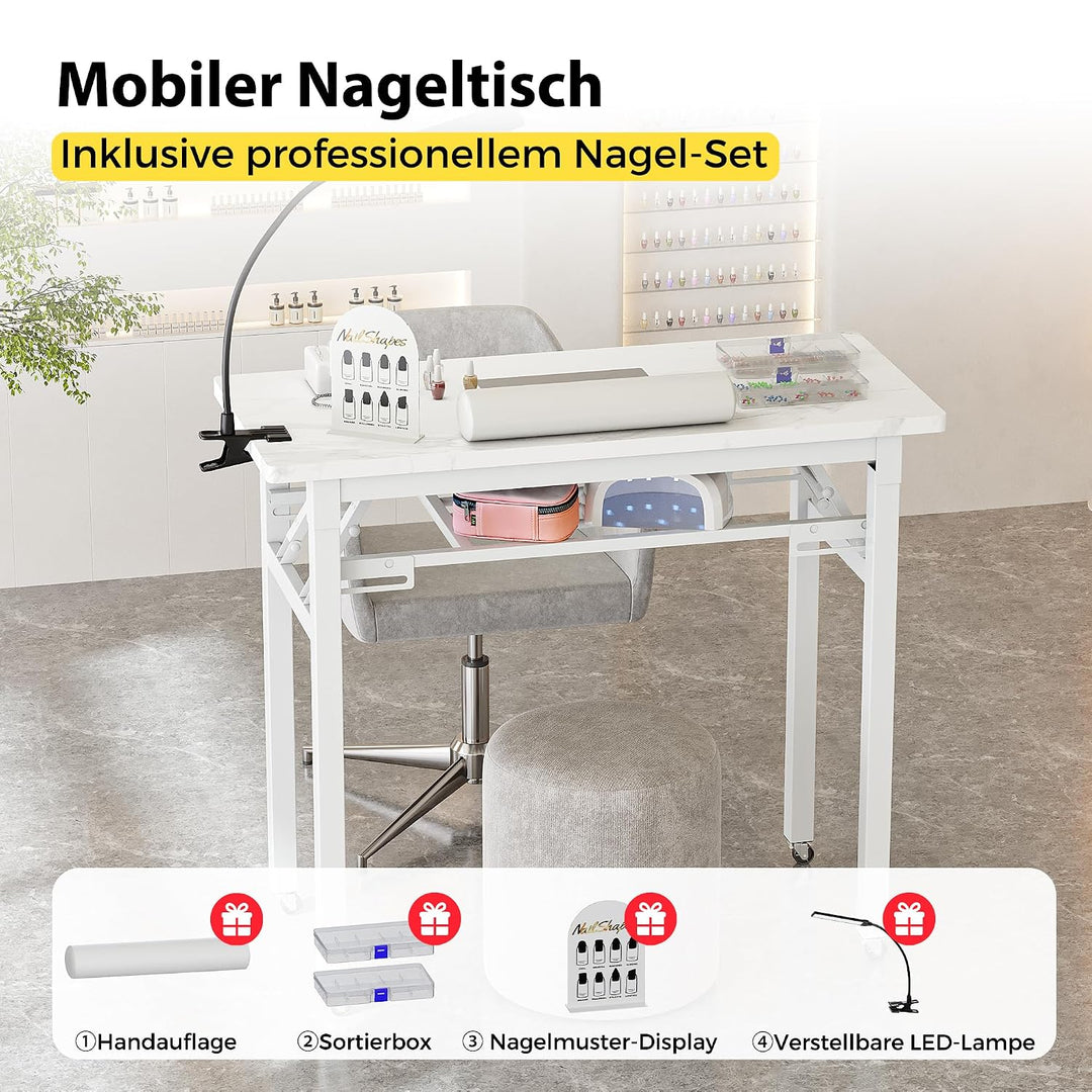 Tragbarer Nageltisch mit Staubabsaugung und LED-Lampe, Klappbarer Manikürtisch mit Tragetasche, Hand