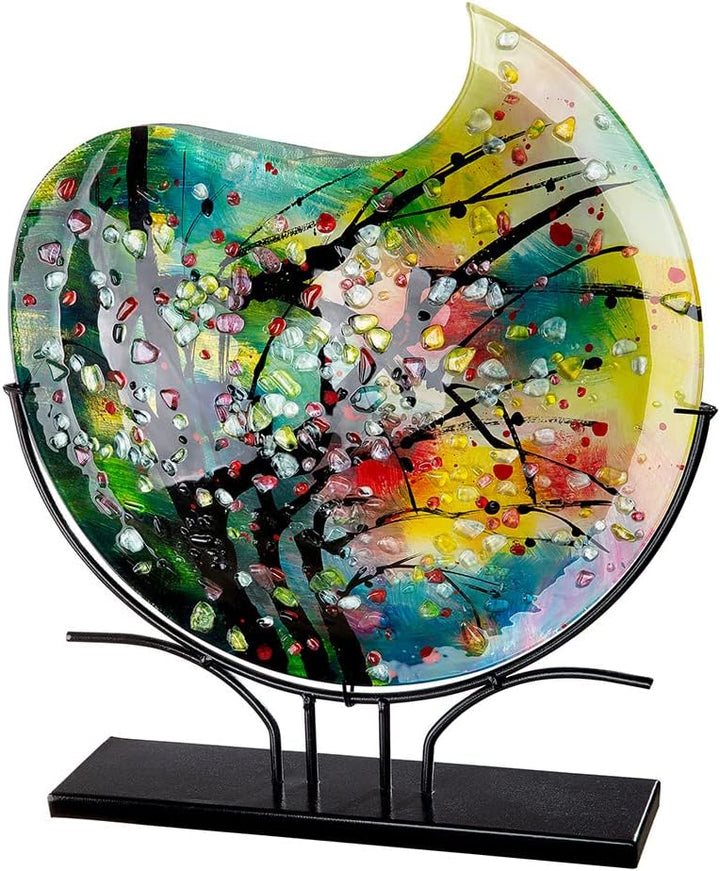 GILDE GLAS art Deko Vase rund - handbemalt - auf schwarzem Metallfuss - Höhe 50 cm, Mehrfarbig, 3929