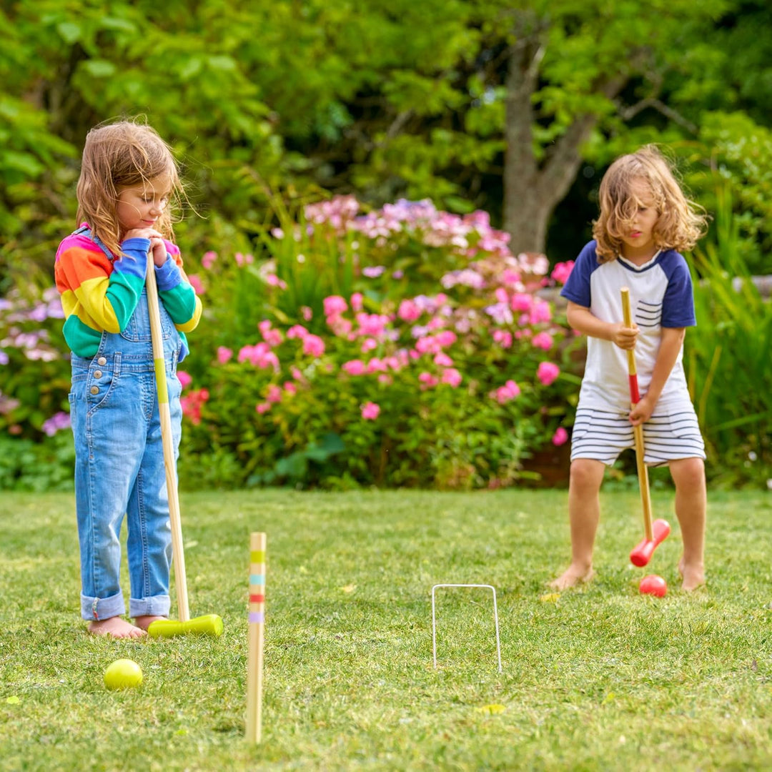 TP Toys Wooden Croquet Set FSC Certified 2-4 Player Outdoor Garden Game for Kids 3+ with Mallets, Ba