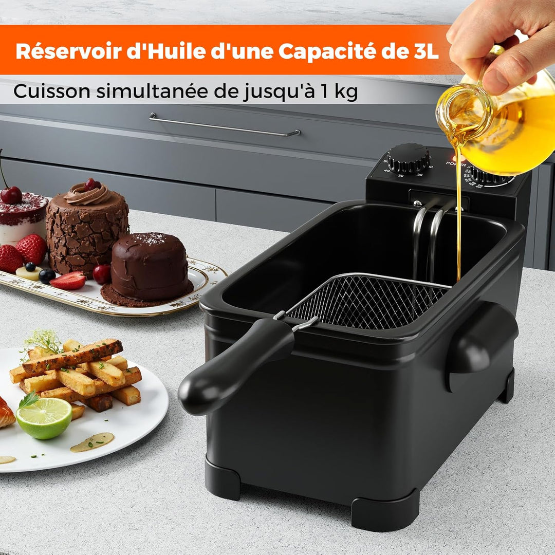LIFEZEAL Elektrische Fritteuse 3L, Ölfritteuse mit Sichtfenster, 1700 W Fettfriteuse mit einstellbar