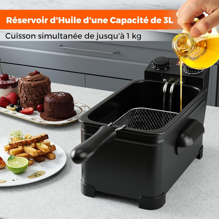 LIFEZEAL Elektrische Fritteuse 3L, Ölfritteuse mit Sichtfenster, 1700 W Fettfriteuse mit einstellbar