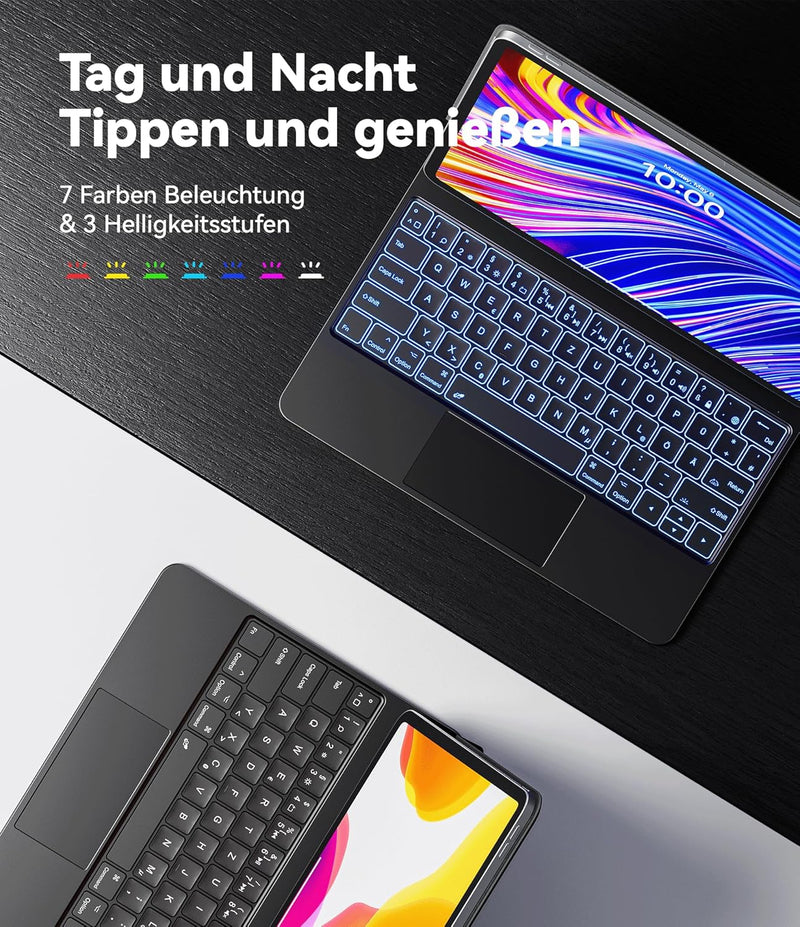 Earto iPad Pro 12,9 Tastatur 2022, Magnetische Freischwebende Tastatur Hülle mit Touchpad, 7-Farbige