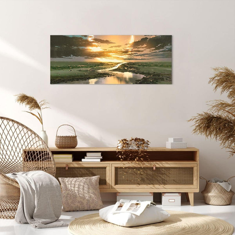 Panorama Bilder auf Leinwand 100x40cm Leinwandbild mit Rahmen natur natur Gross Wanddeko Bild Schlaf