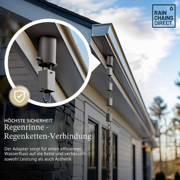 Rain Chains Direct - Regenketten-Dachrinnen-Adapter/Installationsgerät aus schwarzem, pulverbeschich