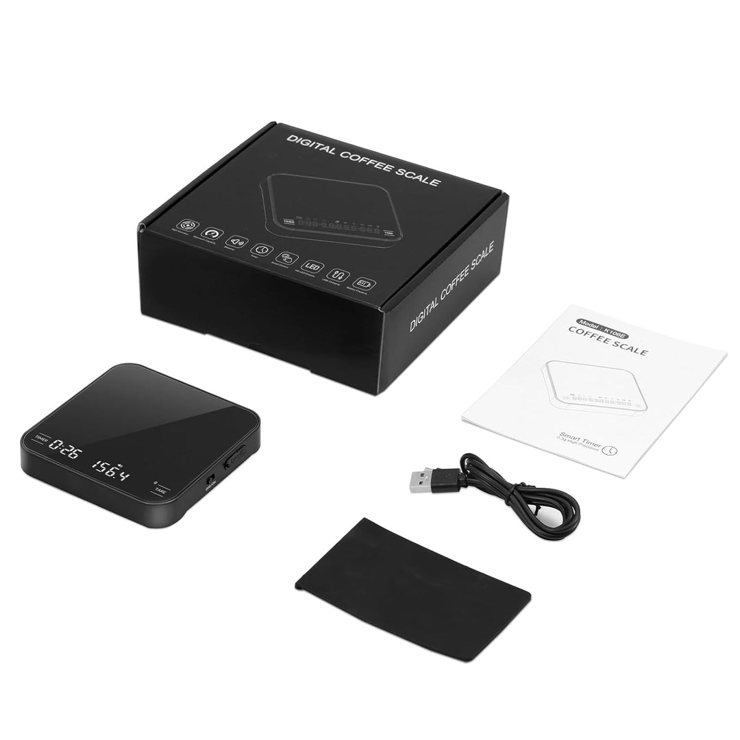 Brifit Mini Kaffeewaage mit Timer, Espresso Waage 2kg/0.1g, Feinwaage mit 3 Masseinheit, USB Wiedera