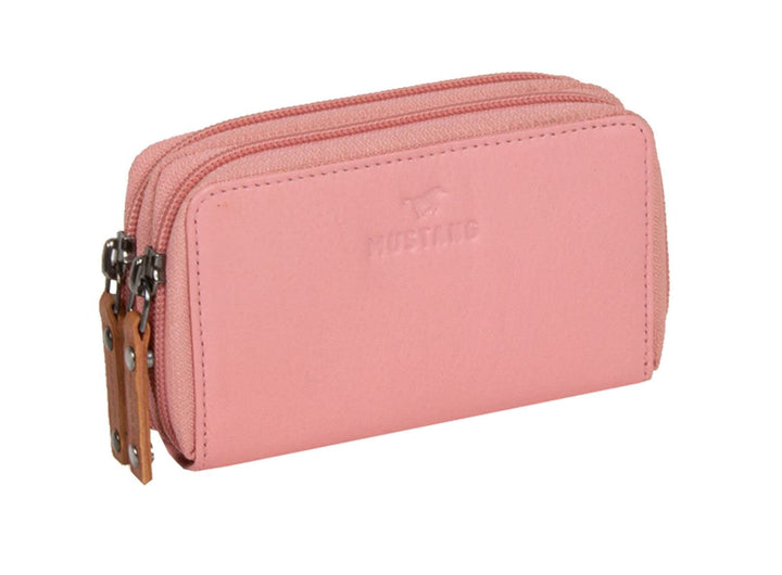MUSTANG Seattle Leather Wallet 2 Zip Top Opening Pink