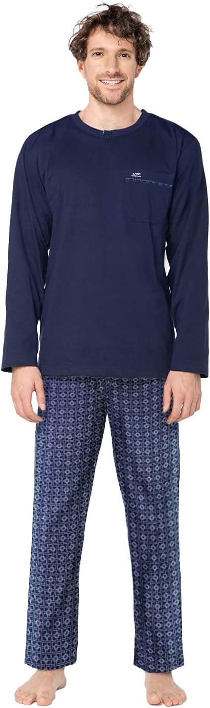 e.VIP® Herren Schlafanzug Luke 326 aus Reiner Baumwolle XXL Marine, XXL Marine