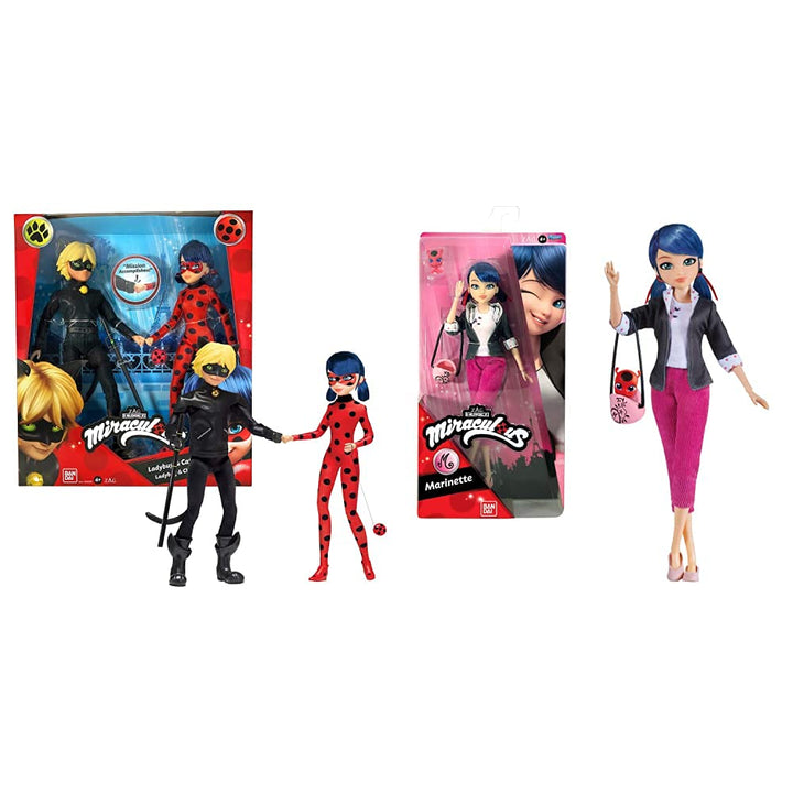 BANDAI P50365 Miraculous 2er Packung Ankleidepuppen 26 cm – Ladybug und Cat Noir, Keine & Miraculous