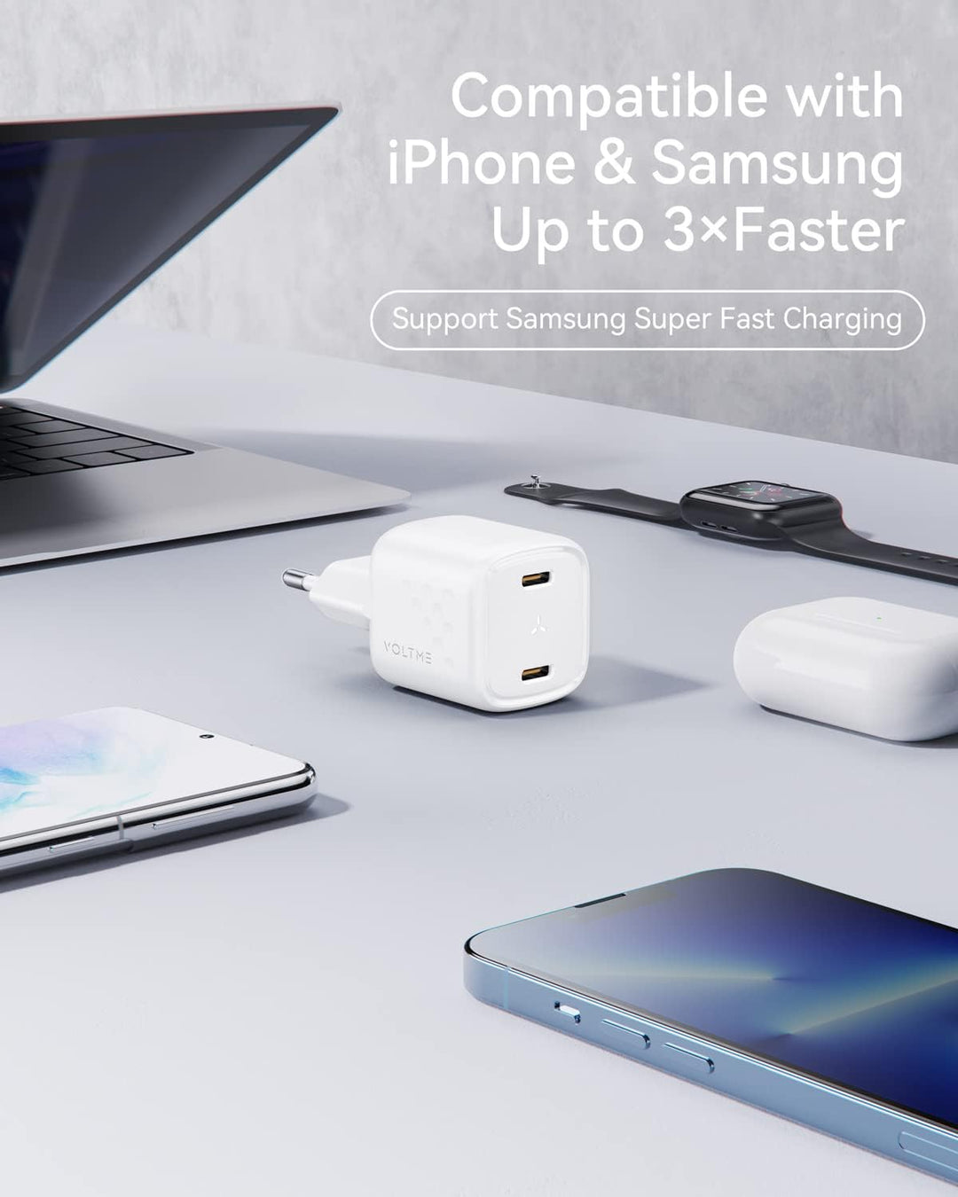 VOLTME USB C Ladegerät, 30W GaN Schnellladung mit PD3.0 QC3.0 PPS, Kompakt Doppel Netzteile kompatib