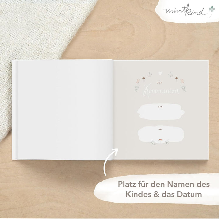 mintkind® Gästebuch Meine Kommunion Wald I Kommunion Geschenk personalisiert I Buch zur Kommunion Er