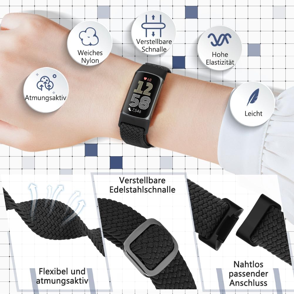 Elastische Geflochtene Armband Nur Kompatibel mit Fitbit Charge 6/Fitbit Charge 5, Verstellbare Solo