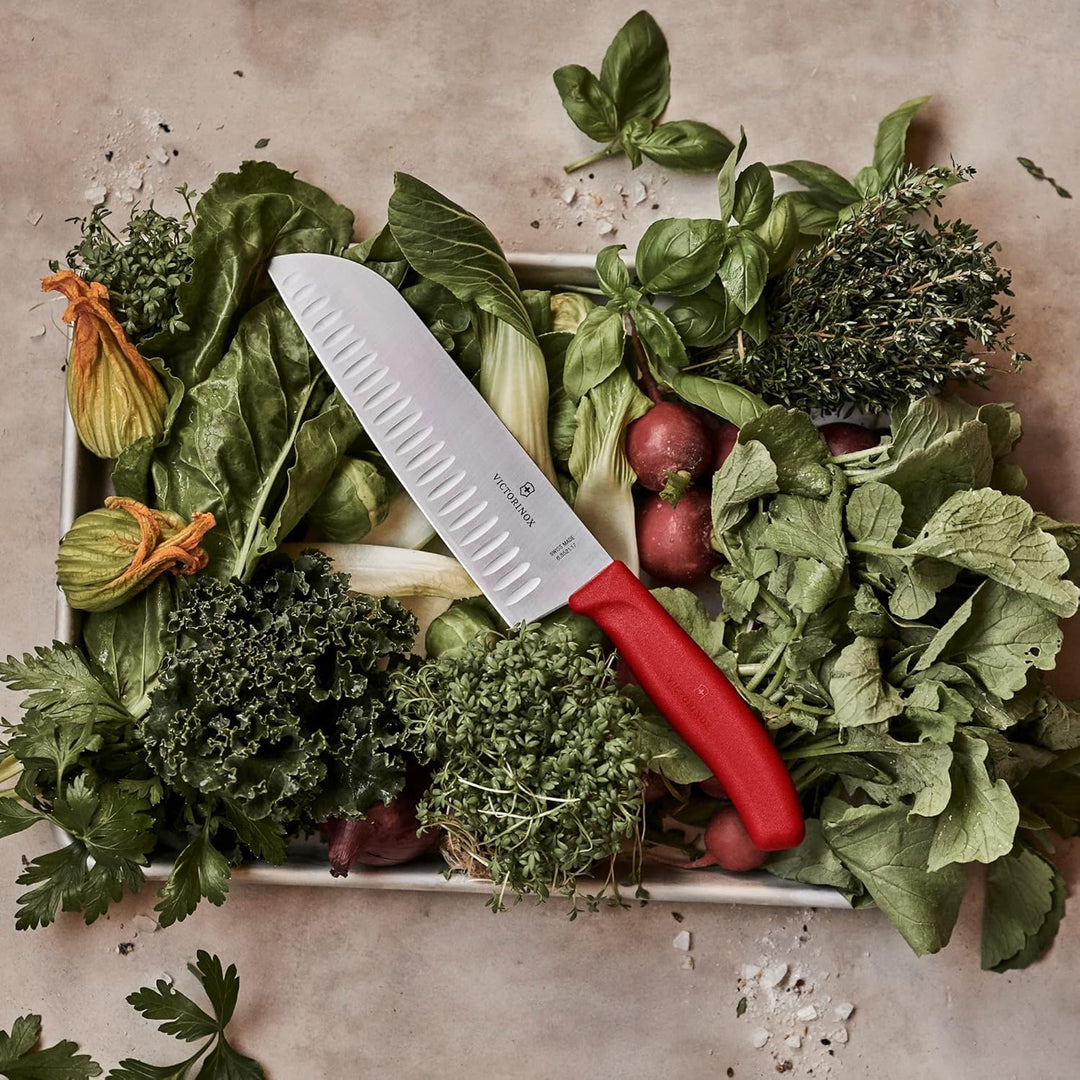 Victorinox, Swiss Classic, Profi Santokumesser, Extra Scharfe Klinge, Kullenschliff, 17 cm, Robuster