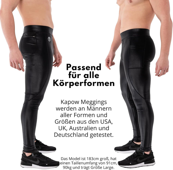 Kapow Meggings: Glänzende, Lange Herren Performance Leggings mit Kompression für Sport wie Fitness,