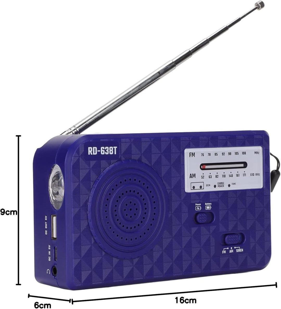 RD 638T Solar Hand Crank Notio -Radio, AM FM Small Weather Radios, Tragbares Überlebensradio mit LED