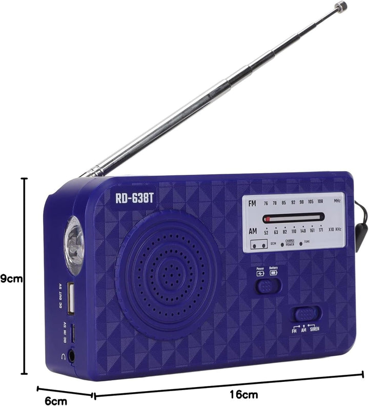 RD 638T Solar Hand Crank Notio -Radio, AM FM Small Weather Radios, Tragbares Überlebensradio mit LED