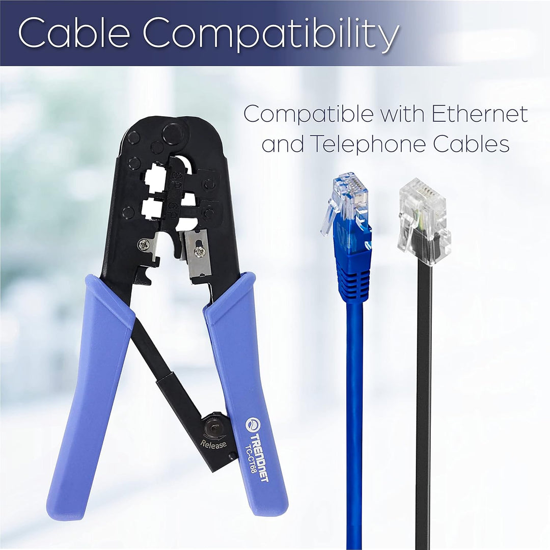 TRENDnet, TC-CT68, Crimpzange, Crimp-, Schneide- und Abisolierwerkzeug, für alle Ethernet- oder Tele