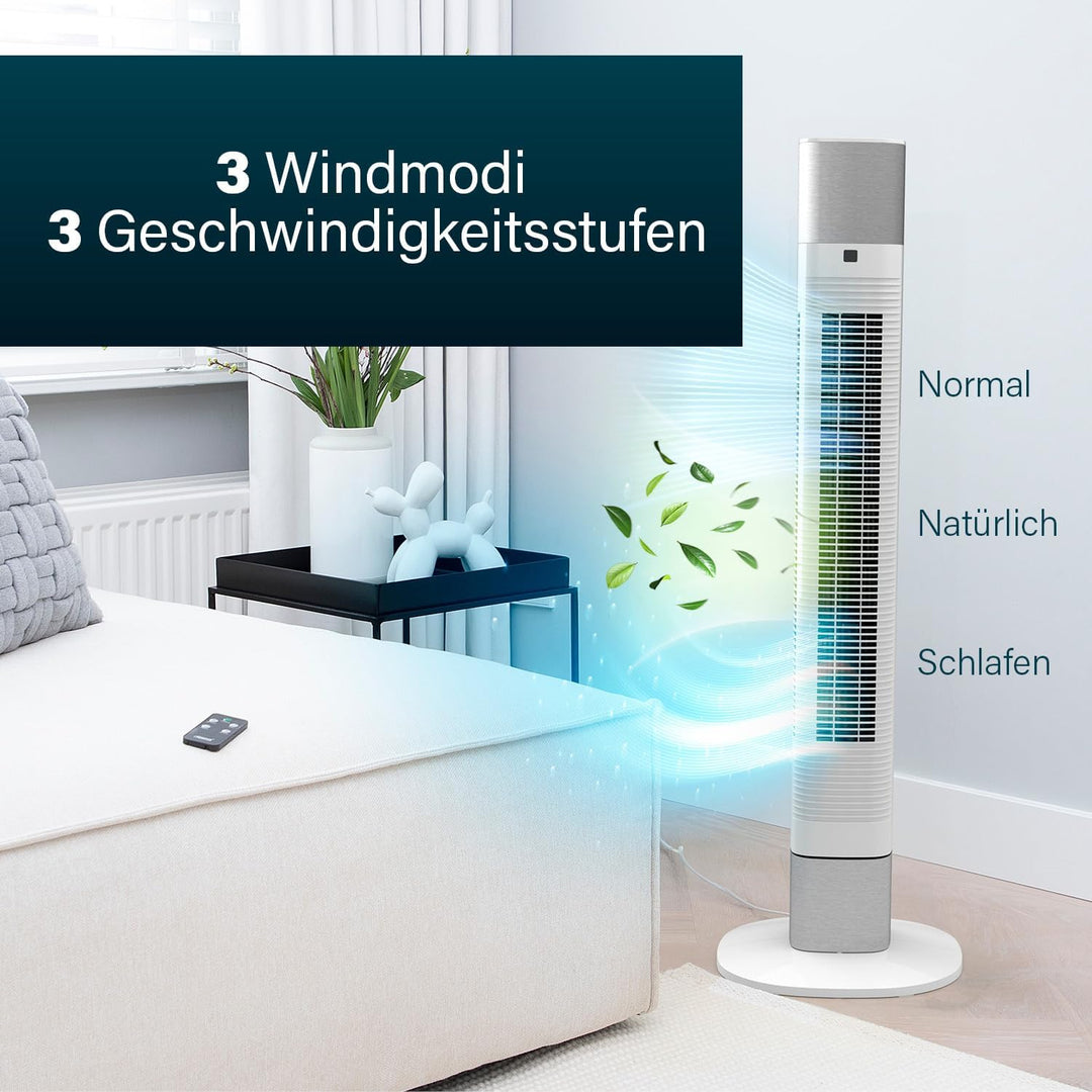 Princess Geräuscharmer Turmventilator - Höhe 103 cm - 3 Modi & 3 Geschwindigkeiten - Oszillation - S