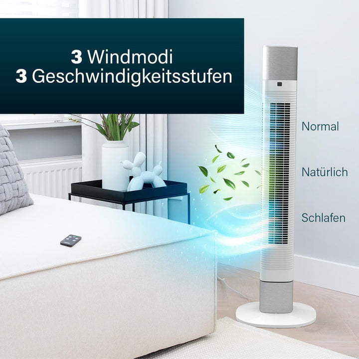 Princess Geräuscharmer Turmventilator - Höhe 103 cm - 3 Modi & 3 Geschwindigkeiten - Oszillation - S