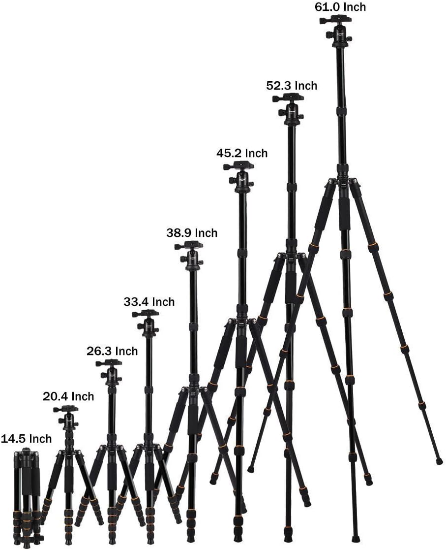 ZOMEI Q666 Kamera Stativ, 155cm Aluminium-Leichtbau Reisestativ, 3-in-1 Fotostativ Makrostativ und E