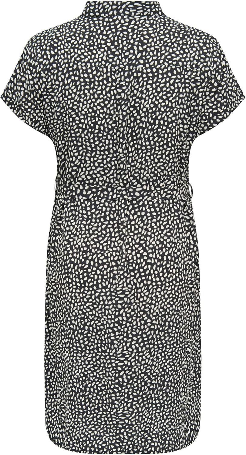 ONLY Damen Cardiega Ss Blk Shirt Dress WVN Noos Kleid 44 Grosse Grössen Black/Aop:cloud Dancer Graph