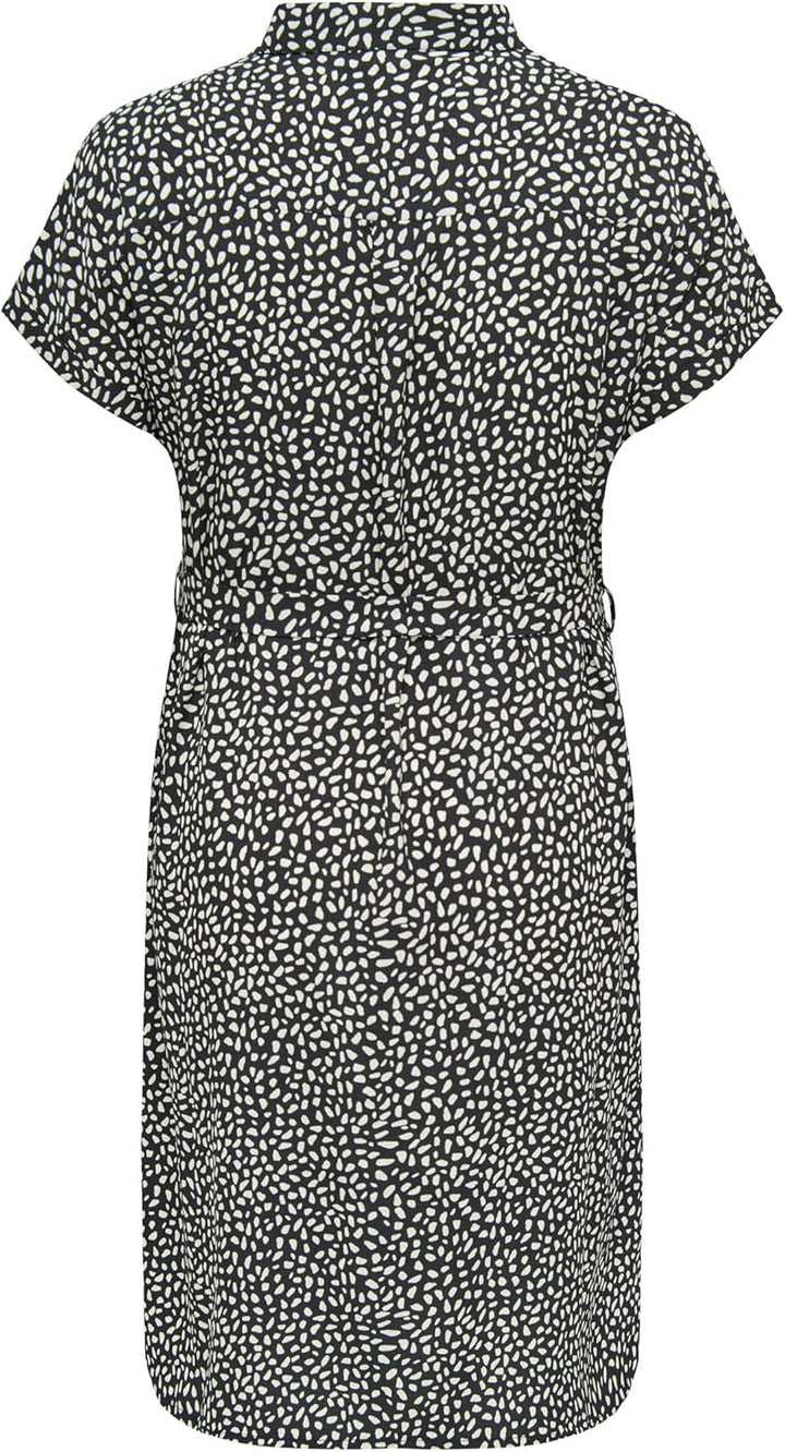 ONLY Damen Cardiega Ss Blk Shirt Dress WVN Noos Kleid 44 Grosse Grössen Black/Aop:cloud Dancer Graph