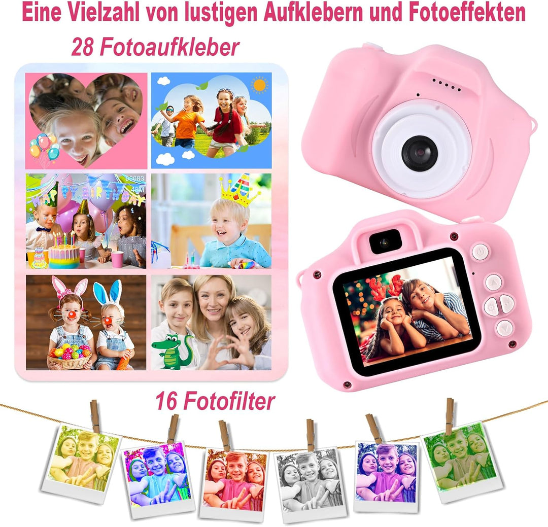 Faburo Kinder Kamera, 1080P Kamera Kinder mit SD-Karte, 2.0 Display Kinderkamera ab 3 4 5 6 7 8 9 10