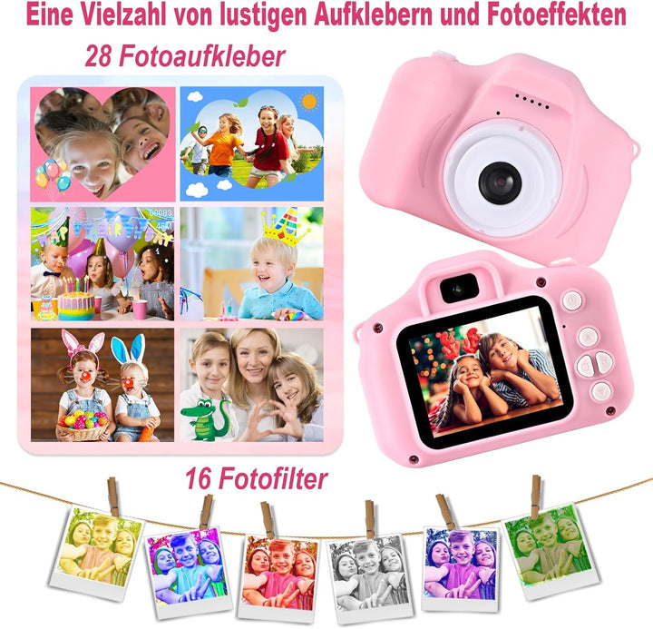 Faburo Kinder Kamera, 1080P Kamera Kinder mit SD-Karte, 2.0 Display Kinderkamera ab 3 4 5 6 7 8 9 10