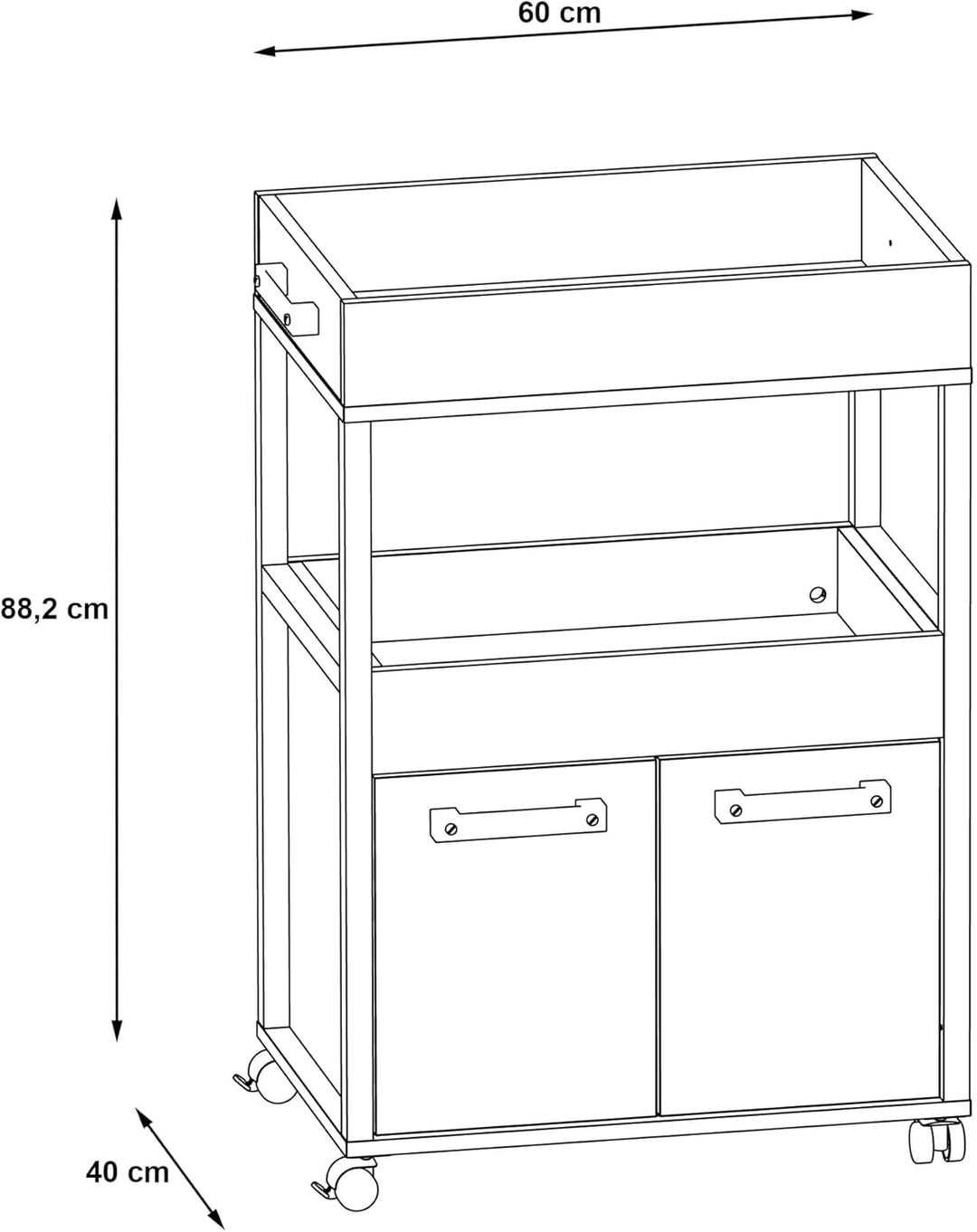 möbelando Servierwagen >Home Bar< auf Rollen, in Old-Wood Vintage Dekor/Betonoptik - 60x88,5x40cm (B