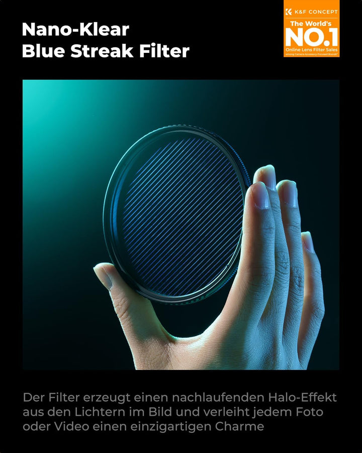 K&F Concept Nano-K Serie Blue Streak Anamorpher Effekt Filter 58mm Blaue Streifenfilter Anamorphic L