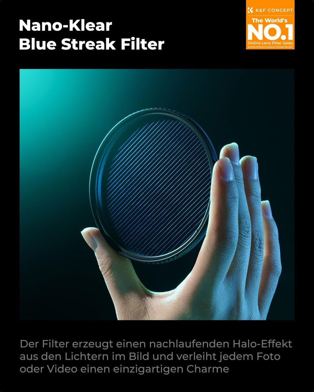 K&F CONCEPT Blue Streak Anamorpher Effekt Filter 77mm Blaue Streifenfilter Anamorphic Light Flare Ef