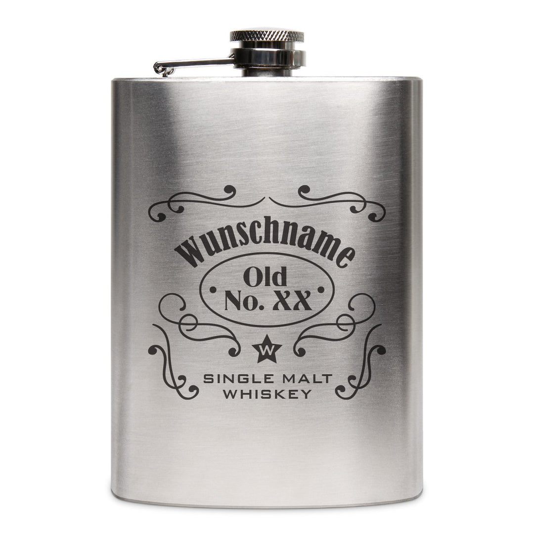 Flachmann Edelstahl 8oz. 237 ml mit individueller Gravur - Markenwhisky, Markenwhisky