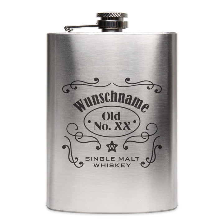 Flachmann Edelstahl 8oz. 237 ml mit individueller Gravur - Markenwhisky, Markenwhisky