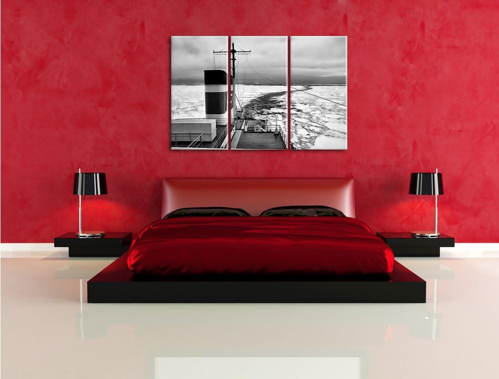 Pixxprint riesiges Schiff in Eisdecke 3Teiler 120x80 cm Leinwandbild Wandbild Kunstdruck