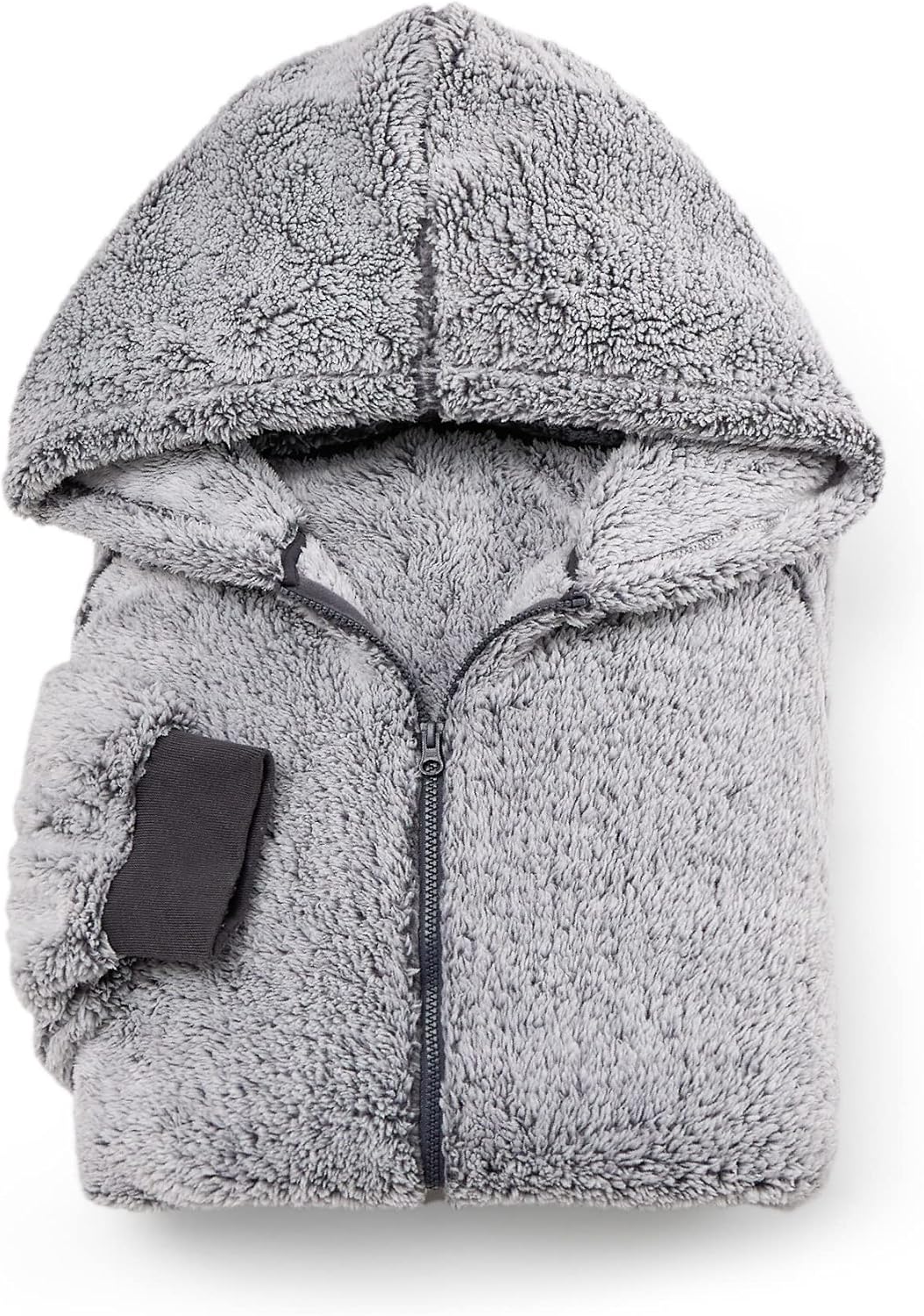 BEDSURE Hoodie Decke mit Ärmeln - Sherpa Deckenpullover mit Reissverschluss und Kapuze Grau, Tragbar