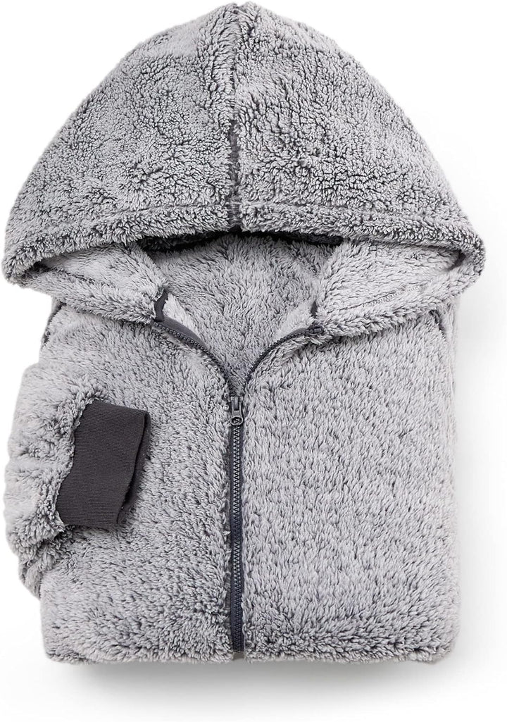 BEDSURE Hoodie Decke mit Ärmeln - Sherpa Deckenpullover mit Reissverschluss und Kapuze Grau, Tragbar