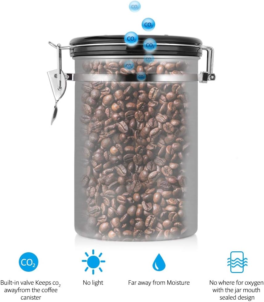Kaffeekanister, 1,8 L, Edelstahl, Grosser Behälter, Luftdicht, für Gemahlenes Stahlpulver und Bohnen