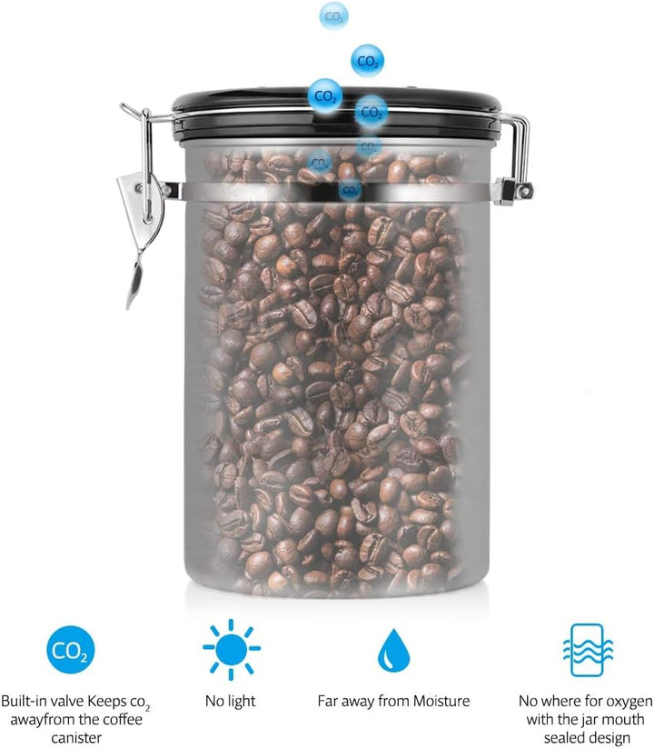 Kaffeekanister, 1,8 L, Edelstahl, Grosser Behälter, Luftdicht, für Gemahlenes Stahlpulver und Bohnen