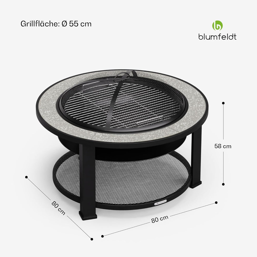 blumfeldt Outdoor-Feuerstelle für den Garten - 3-in-1 Multifunktions-Feuerschale (Feuerstelle, Tisch