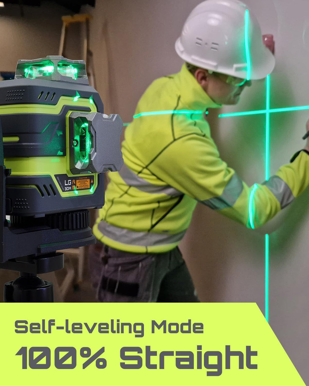 LasGoo LG-3DM Grüner Strahl-Laser-Nivelliergerät, selbstnivellierend, 3x360° Kreuzlinienlaser für Ba