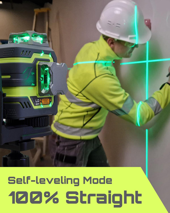 LasGoo LG-3DM Grüner Strahl-Laser-Nivelliergerät, selbstnivellierend, 3x360° Kreuzlinienlaser für Ba