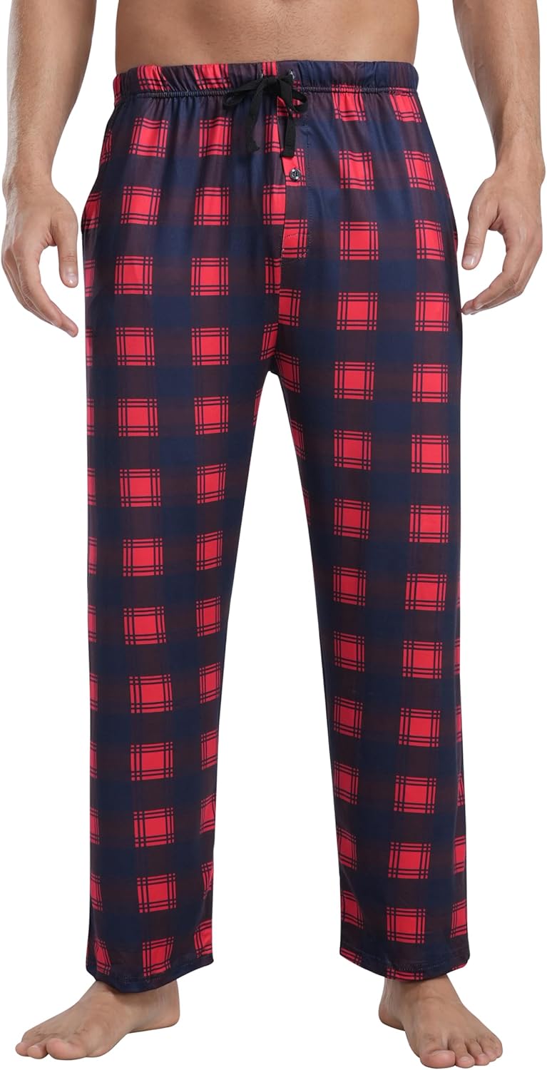 MoFiz Herren Schlafanzughose Baumwolle und Polyester Pyjamahose Lange Karierte Freizeithose Loungeho