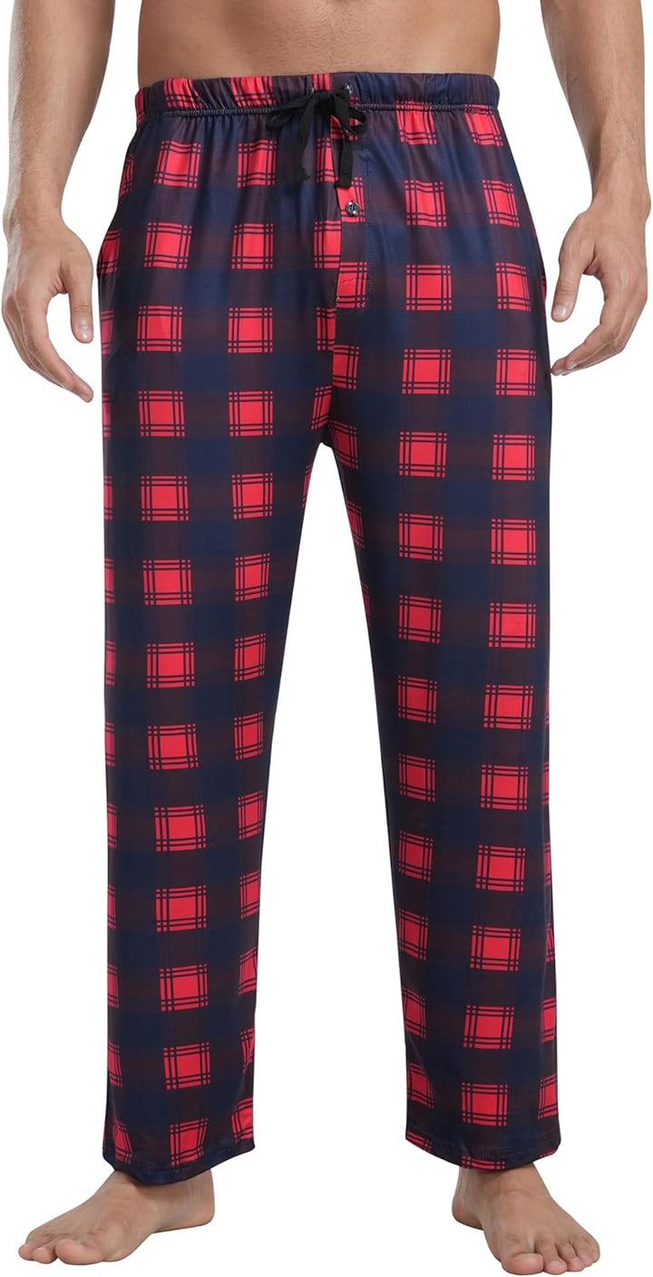MoFiz Herren Schlafanzughose Baumwolle und Polyester Pyjamahose Lange Karierte Freizeithose Loungeho
