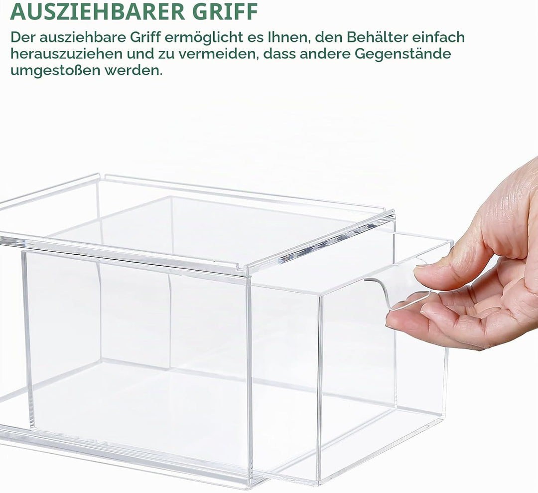 3Pack Stapelbare Aufbewahrungsschubladen mit 3 Qtip Halter,Transparente Acrylic Drawer Organiser mit