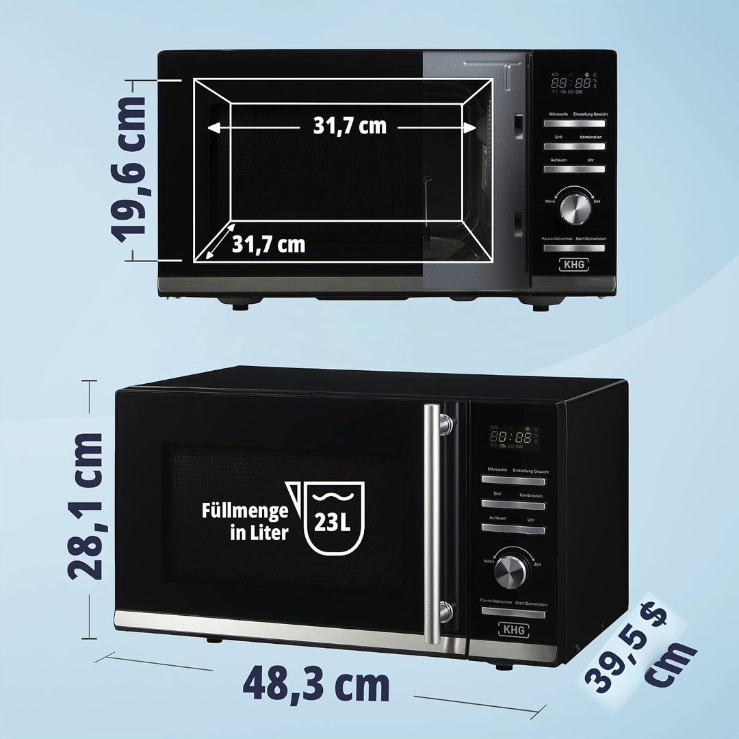 KHG Mikrowelle MW-23.1GS mit Grill 23L aus Metall in schwarz, 9 Automatikprogramme, bis 1.400 Watt,