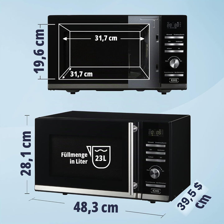 KHG Mikrowelle MW-23.1GS mit Grill 23L aus Metall in schwarz, 9 Automatikprogramme, bis 1.400 Watt,