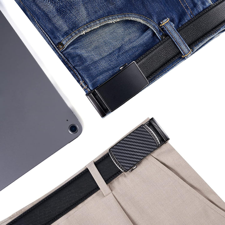 28"-68 "Herren Ledergürtel mit Ratsche, gross und schlank mit automatischer Schnalle 150cm/44"-52" T
