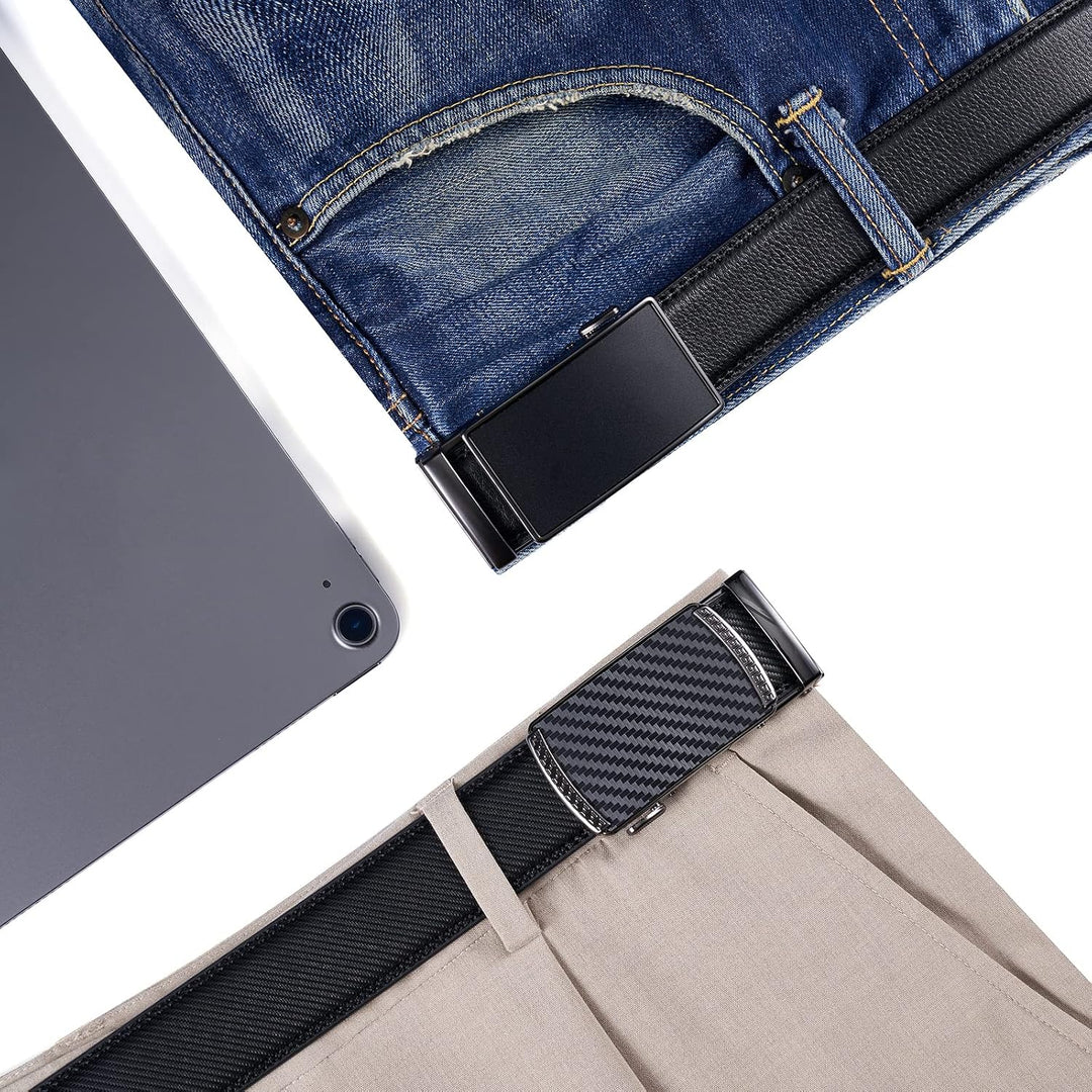 28"-68 "Herren Ledergürtel mit Ratsche, gross und schlank mit automatischer Schnalle 110cm/28"-36" T