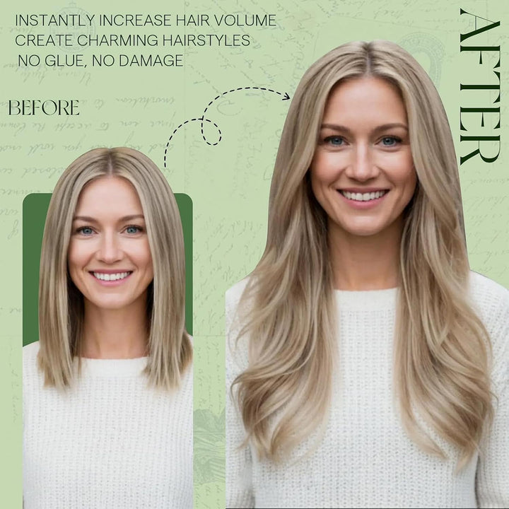 RUNATURE Echthaar Extensions Clip in Aschbraun mit Platinblond Menschliches Haarextensions Clip Seid