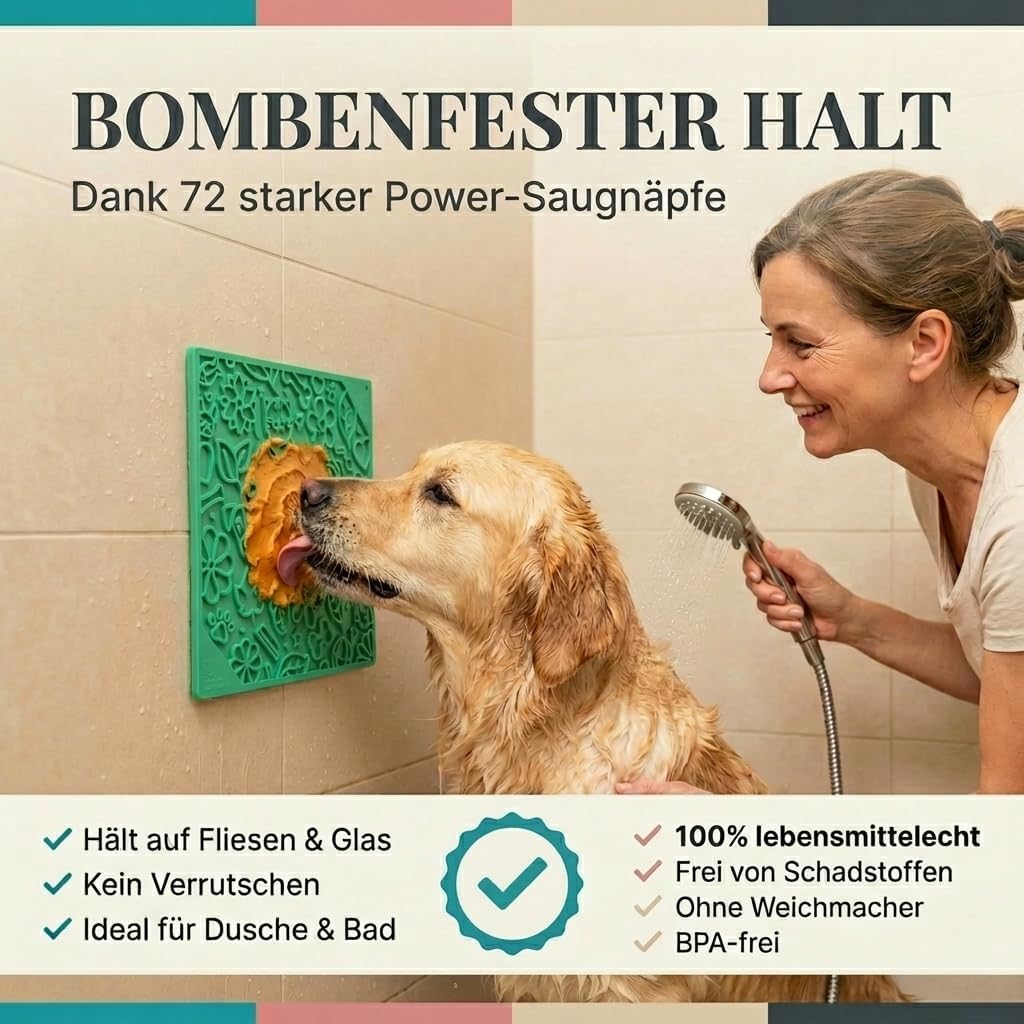 HUND IST KÖNIG® Leckmatte Hund mit patentierter Struktur + Saugnäpfe, Schleckmatte Hund 22x22cm [2 S