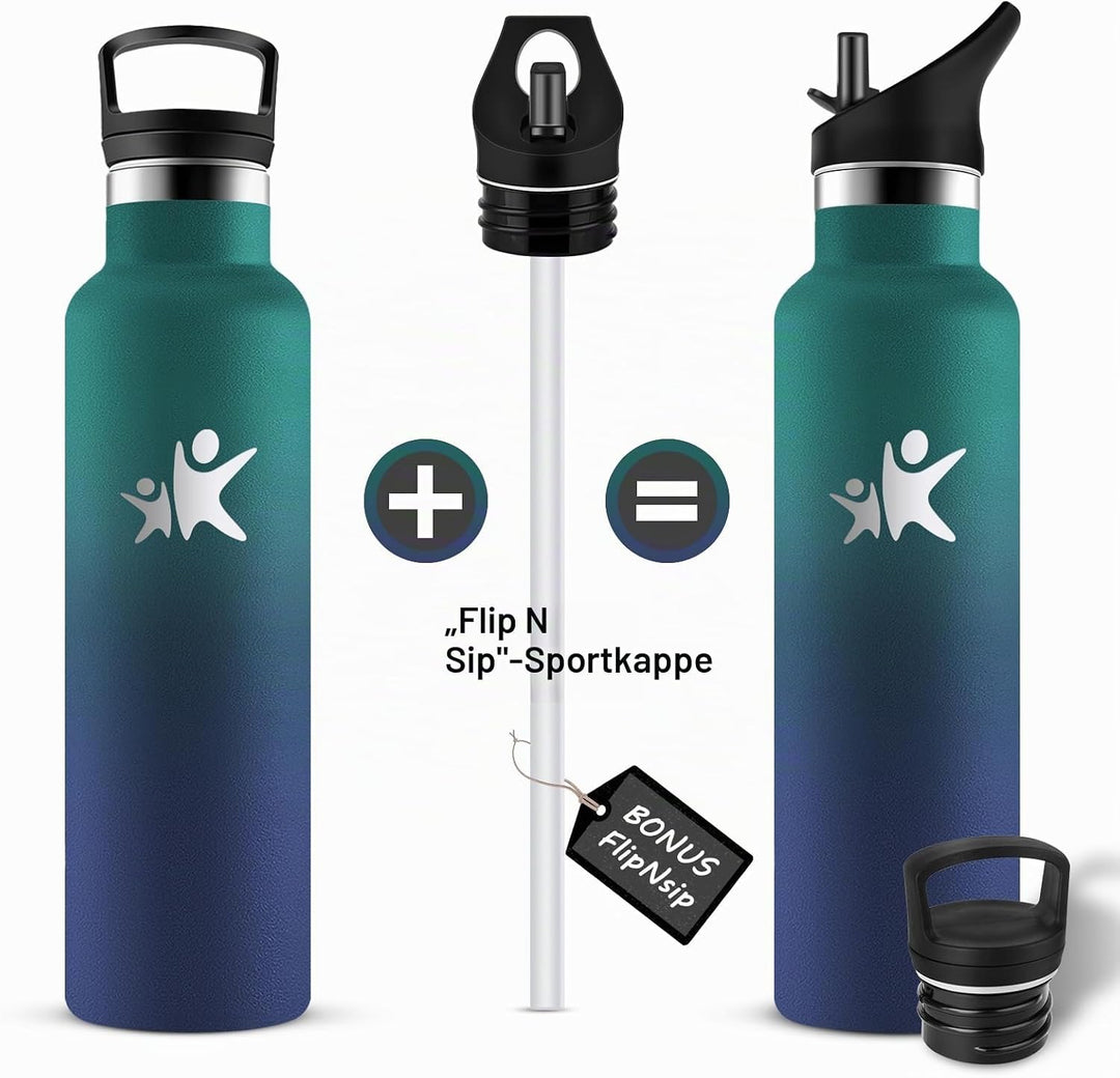 KollyKolla Thermosflasche 750ml, Trinkflasche mit Strohhalm, BPA-Frei, Kohlensäure Geeignet, Auslauf